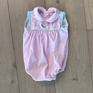 3 Month Pink Sleeveless Baby Romper with Watermelon Detail